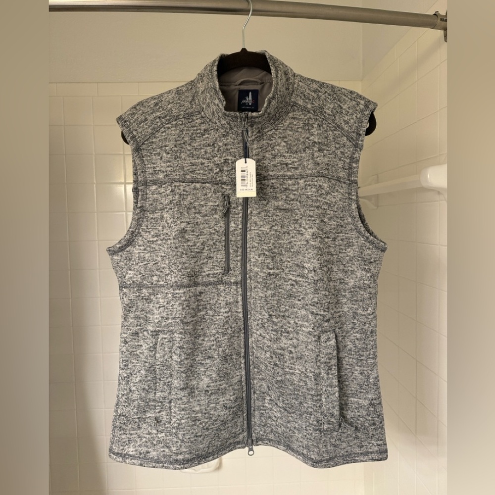 johnnie-O Wes Full Zip Fleece Vest in Light Gray